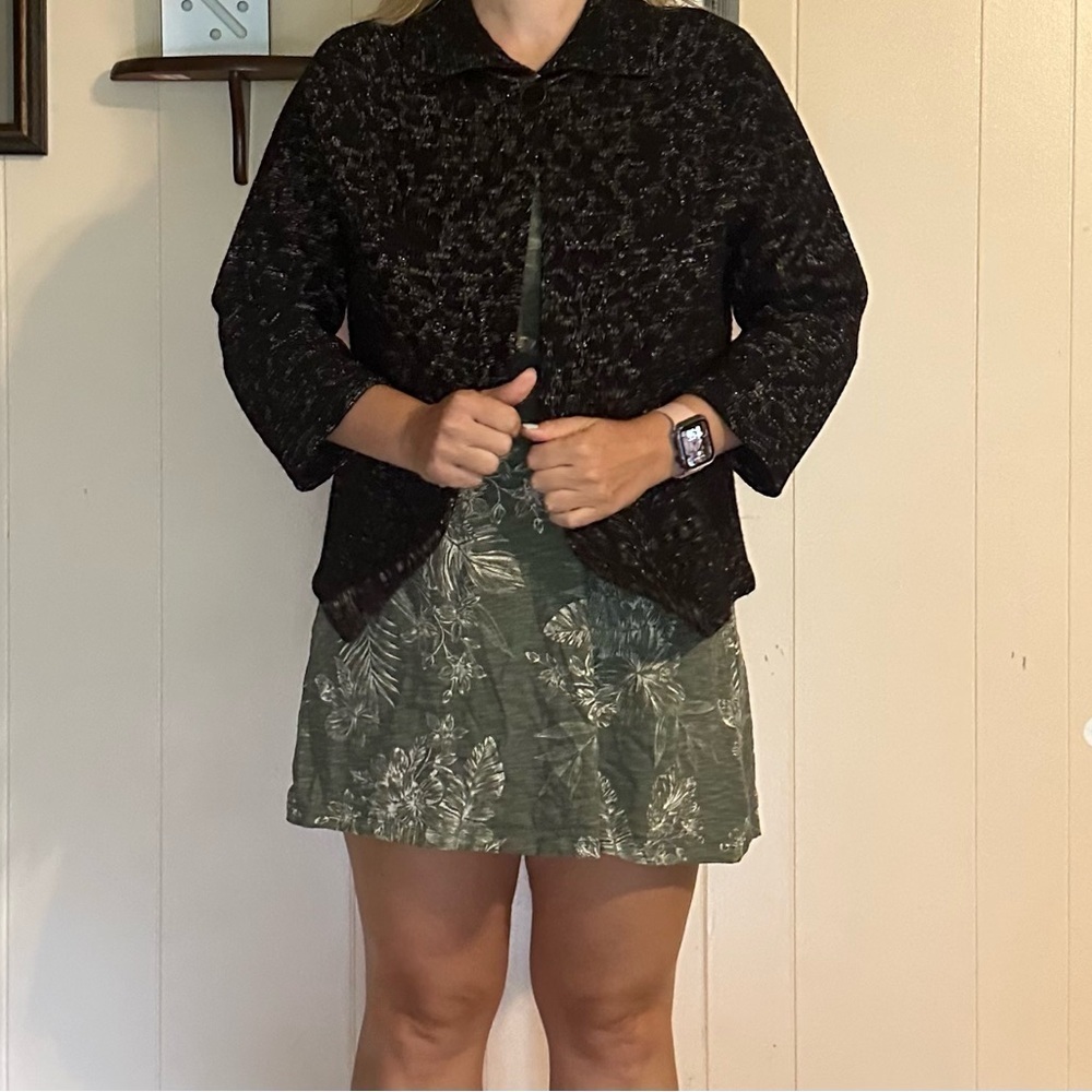 Jones New York Wool Metallic Cropped Sleeve Large Single Button Collared Jacket - Picture 8 of 9